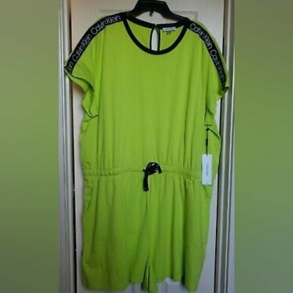 Calvin Klein Women's Shoulder LOGO Shorts ROMPER Lime Lime Green plus size 2X 3X - Picture 5 of 13